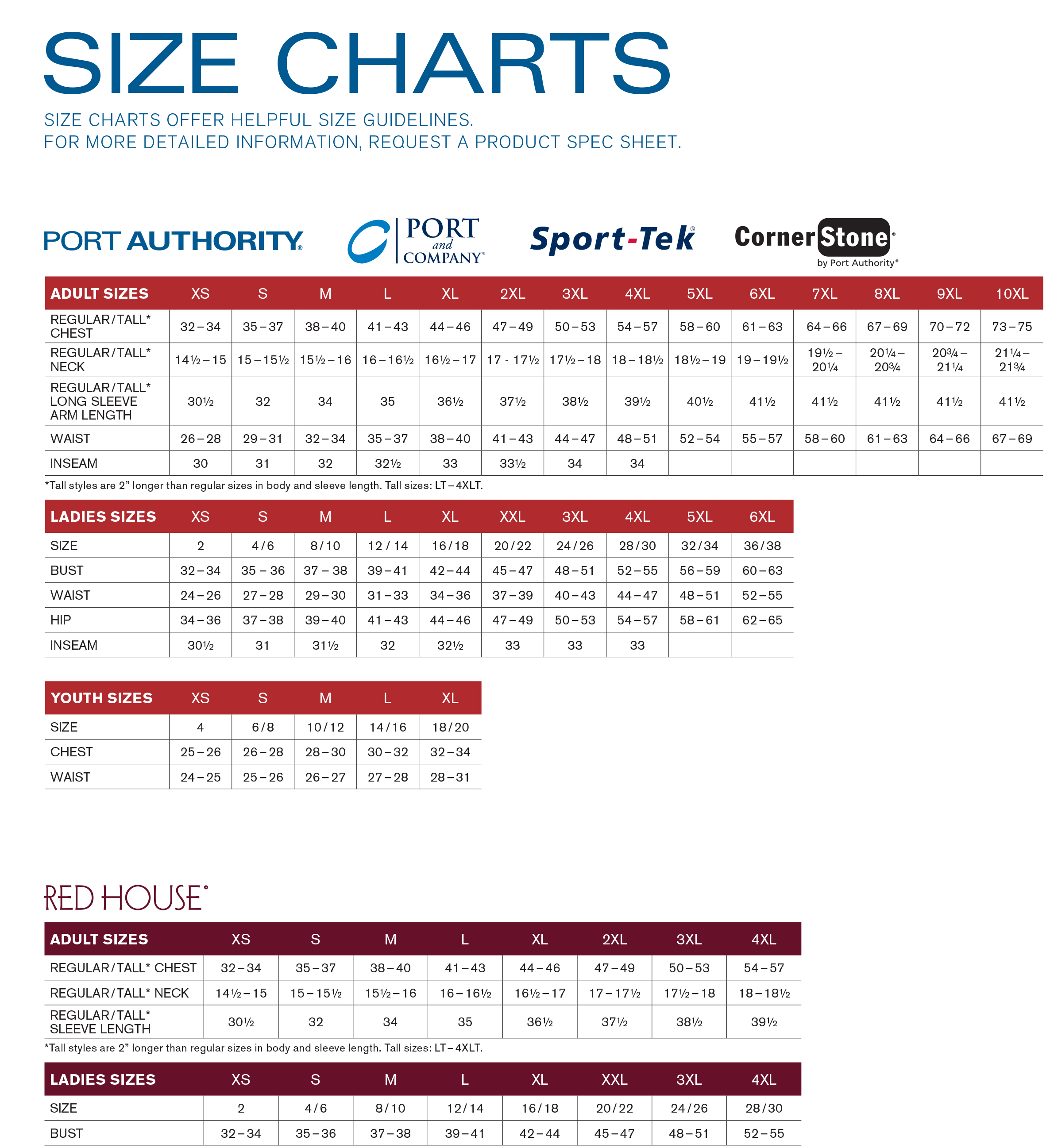 Port Authority Sizing Chart EMI Corporate Apparel