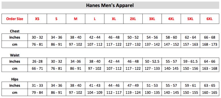 Hanes® Men’s Sizing Chart – EMI Corporate Apparel
