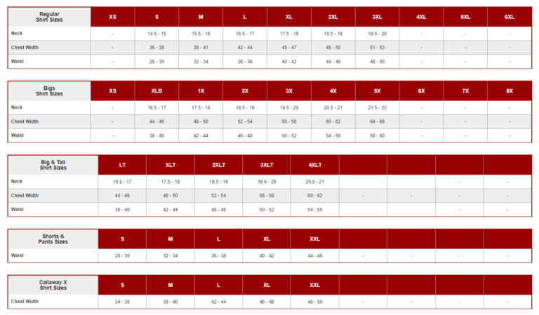 Callaway Men’s Sizing Chart – EMI Corporate Apparel